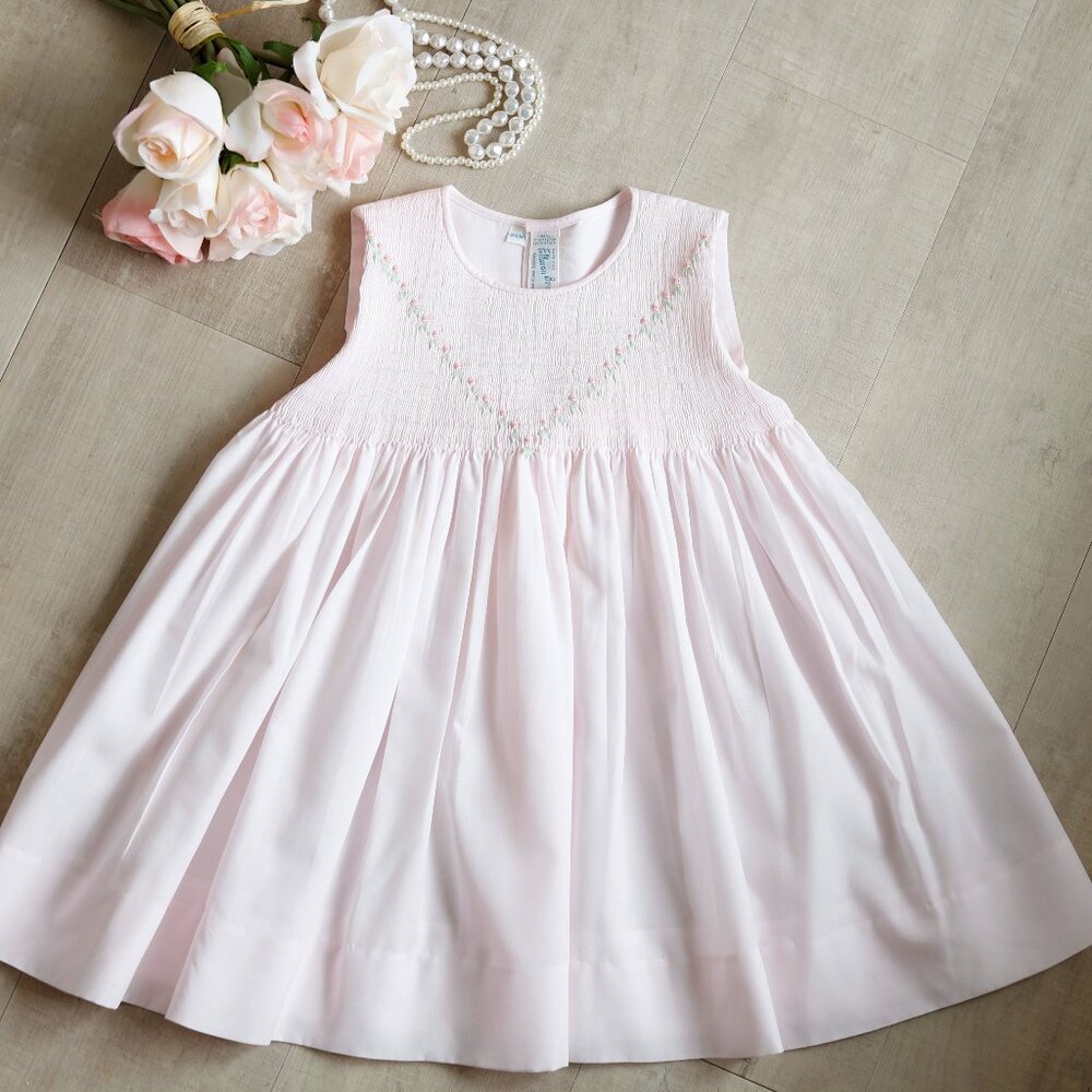 Pink Smocked Dress Feltman Brothers Embroidery Spring Summer RARE DESIGN